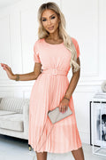 Numoco Basic 465-1 MIA Pleated midi dress with a wide belt - peach